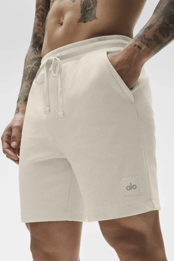 Pantaloncini da casa a trama a nido d’ape da 7" - Colore osso