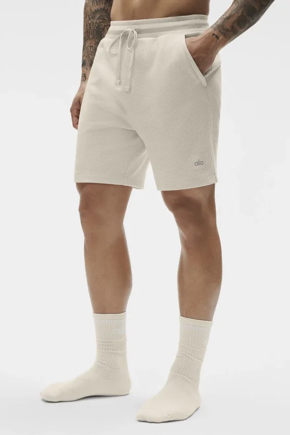 Pantaloncini da casa a trama a nido d’ape da 7" - Colore osso