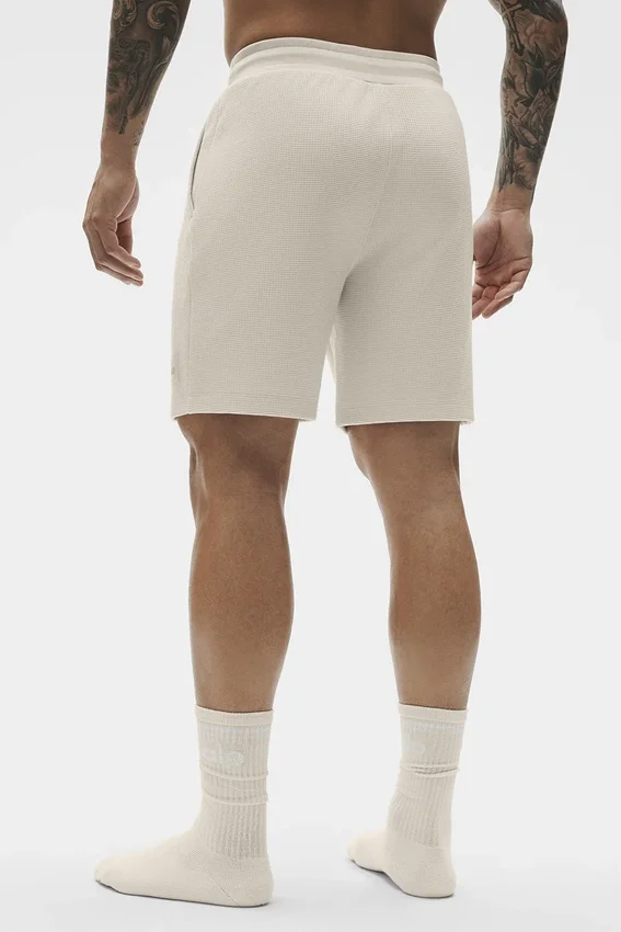 Pantaloncini da casa a trama a nido d’ape da 7" - Colore osso