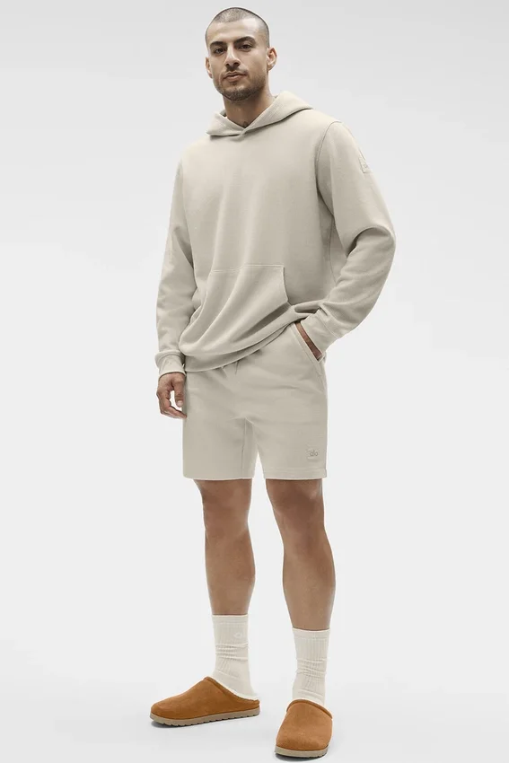 Pantaloncini da casa a trama a nido d’ape da 7" - Colore osso