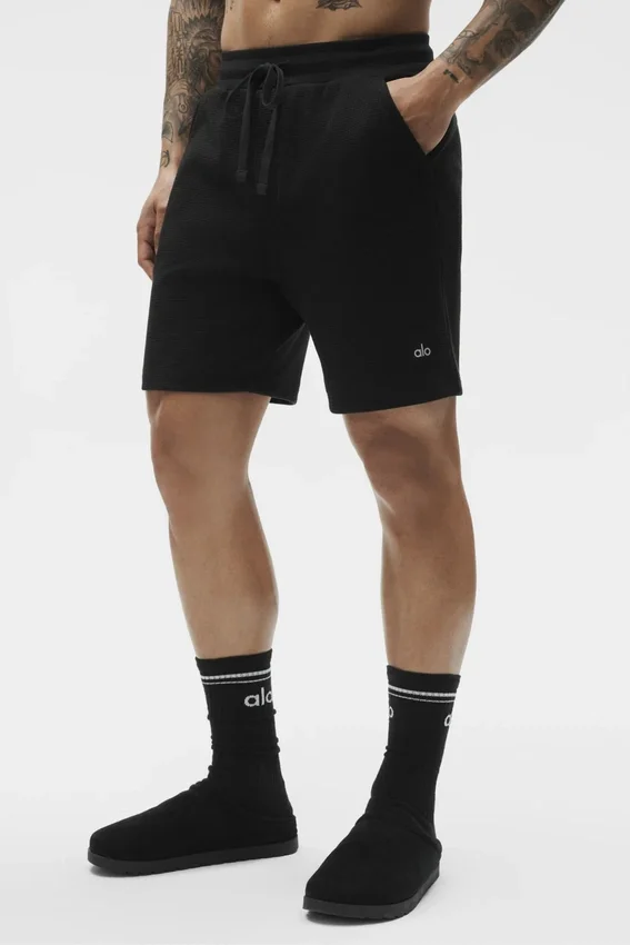 Pantaloncini da relax Waffle da 7" - Nero