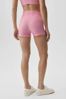 Pantaloncini eleganti High-Waist Airlift a quadretti da 3″ – Rosa Paradiso a quadretti