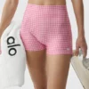 Pantaloncini eleganti High-Waist Airlift a quadretti da 3" - Rosa Paradiso a quadretti