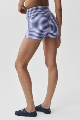 Pantaloncini eleganti High-Waist Airlift Gingham da 3″ – Blu navy a quadretti