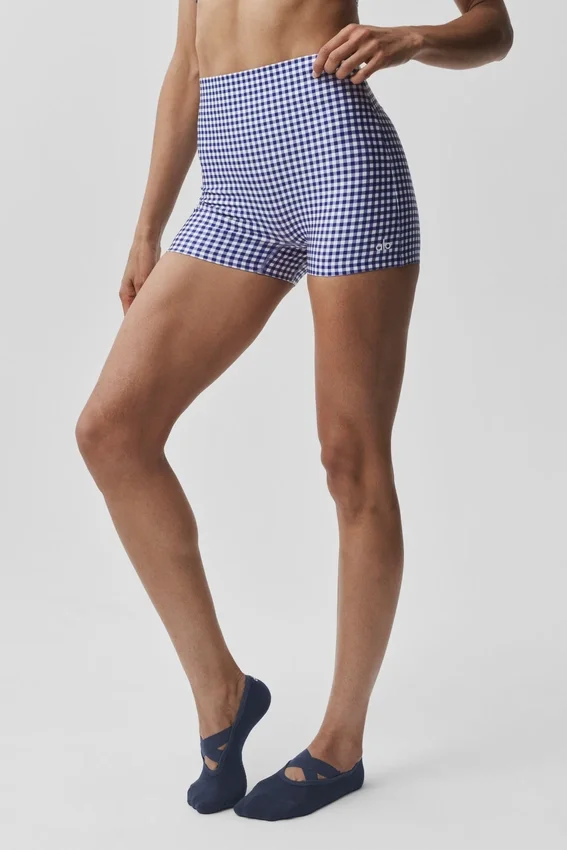 Pantaloncini eleganti High-Waist Airlift Gingham da 3" - Blu navy a quadretti