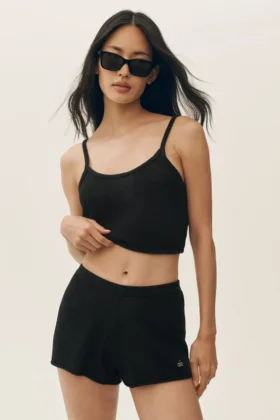 Pantaloncini Heatwave a vita media in seta e cashmere - Nero