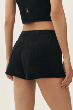 Pantaloncini Heatwave a vita media in seta e cashmere – Nero