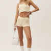 Pantaloncini Heatwave in seta e cashmere a vita media - Beige sabbia