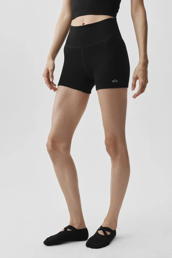 Pantaloncini High-Waist a costine in modal senza cuciture da 4" - Nero