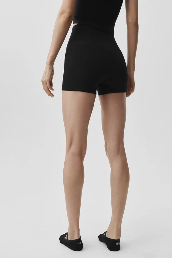 Pantaloncini High-Waist a costine in modal senza cuciture da 4" - Nero