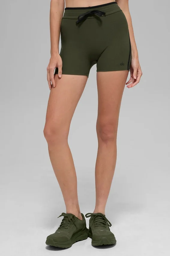 Pantaloncini High-Waist Airbrush Race Pace da 4" - Verde oliva/Nero