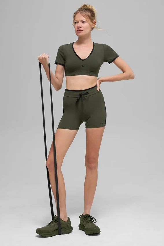 Pantaloncini High-Waist Airbrush Race Pace da 4" - Verde oliva/Nero
