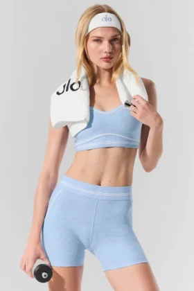 Pantaloncini High-Waist Alosoft Heart Throb da 4” - Blu conchiglia melange/Bianco