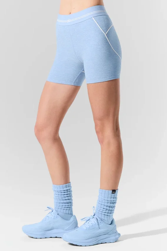 Pantaloncini High-Waist Alosoft Heart Throb da 4” - Blu conchiglia melange/Bianco