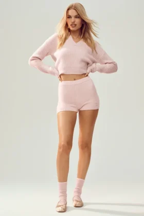 Pantaloncini High-Waist Embrace in cashmere - Rosa ghiaccio