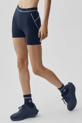 Pantaloncini High-Waist Heart Throb Airbrush da 4" - Blu navy/Bianco