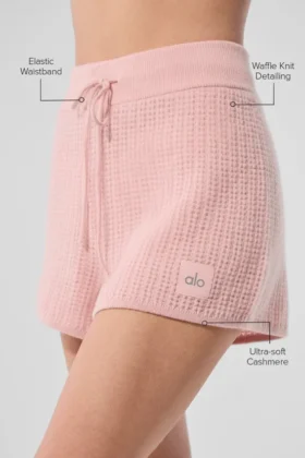 Pantaloncini High-Waist in cashmere con trama a nido d’ape – Rosa quarzo