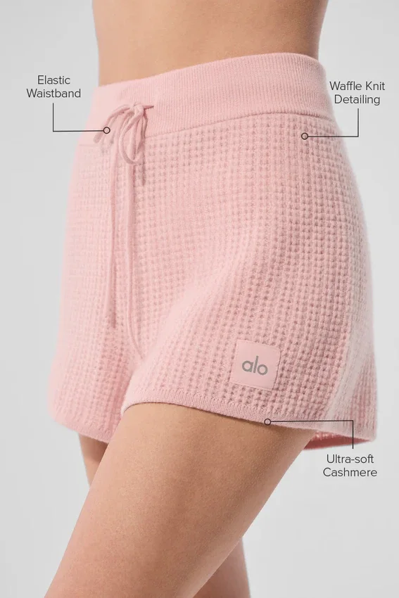Pantaloncini High-Waist in cashmere con trama a nido d’ape - Rosa quarzo