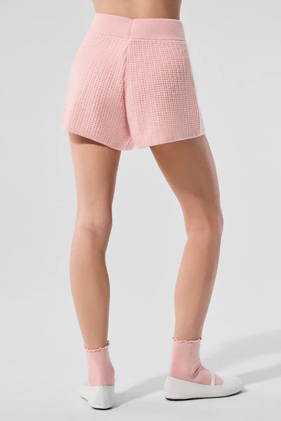 Pantaloncini High-Waist in cashmere con trama a nido d’ape - Rosa quarzo