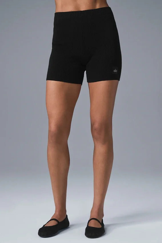 Pantaloncini High-Waist in maglia Scholar - Nero