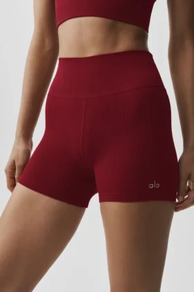 Pantaloncini High-Waist senza cuciture in modal a coste da 4″ – Rosso Summer Romance
