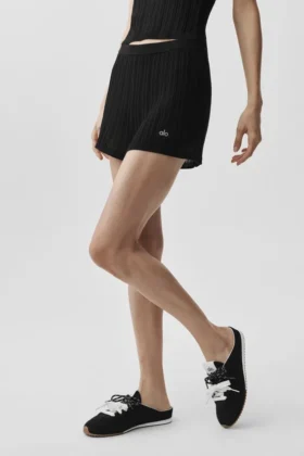 Pantaloncini High-Waist Sunlit in maglia - Nero