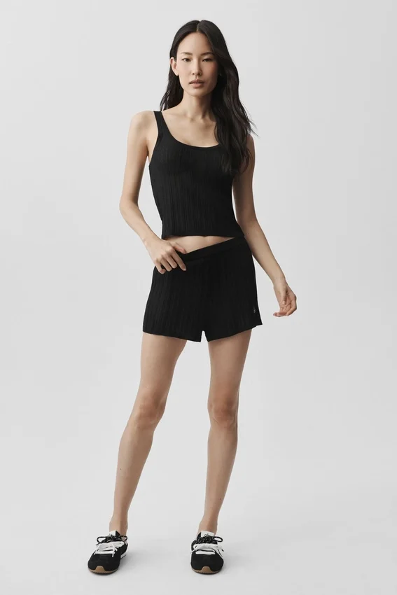 Pantaloncini High-Waist Sunlit in maglia - Nero