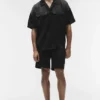Camicia a maniche corte con bottoni Satin Horizon - Nero
