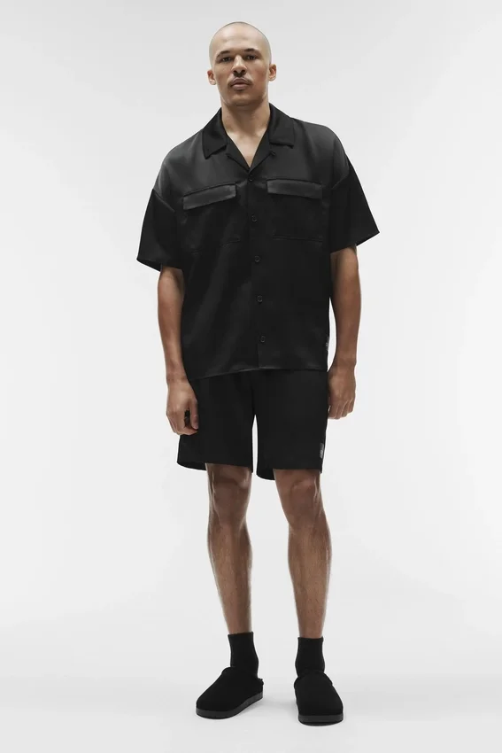 Camicia a maniche corte con bottoni Satin Horizon - Nero