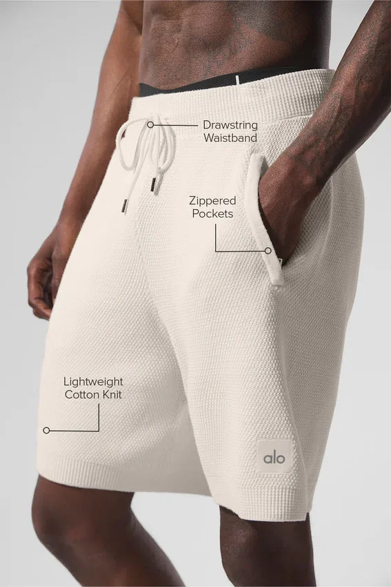 Pantaloncini in maglia tipo maglione Sports Club da 7" - Avorio