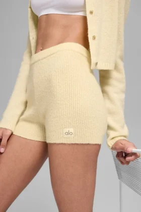 Pantaloncini Noble a coste in misto lana e cashmere – Giallo candela