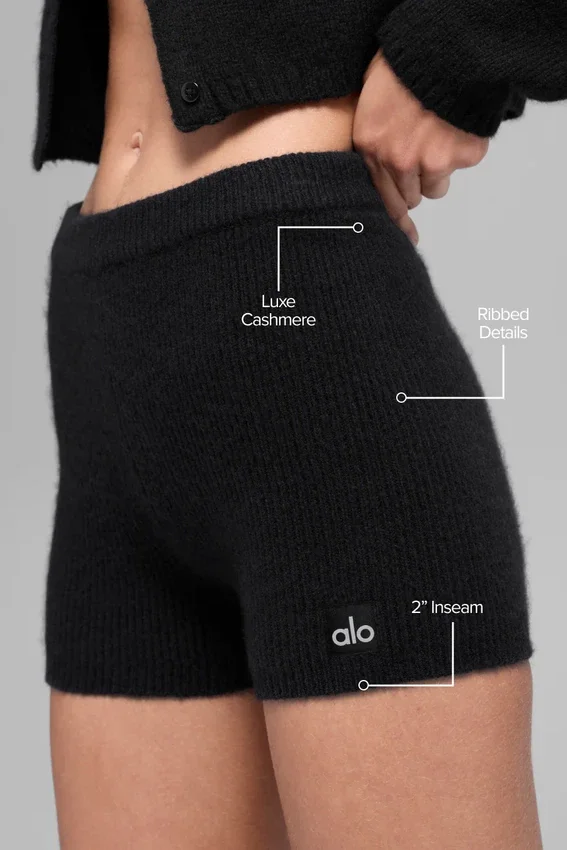 Pantaloncini Noble in lana e cashmere a costine - Nero