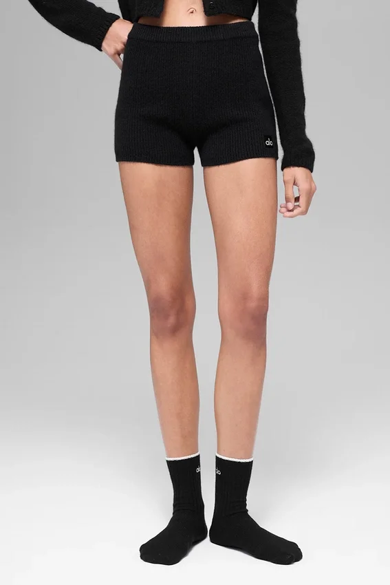 Pantaloncini Noble in lana e cashmere a costine - Nero