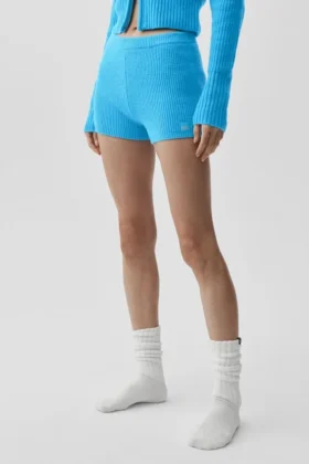 Pantaloncini Noble in misto lana e cashmere a coste - Blu azzurro