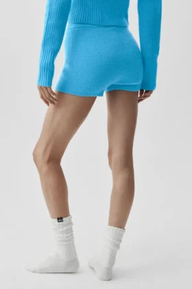 Pantaloncini Noble in misto lana e cashmere a coste – Blu azzurro