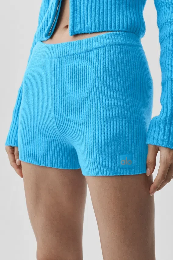 Pantaloncini Noble in misto lana e cashmere a coste - Blu azzurro