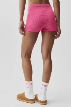 Pantaloncini Noble in misto lana e cashmere a coste – Rosa paradisiaco