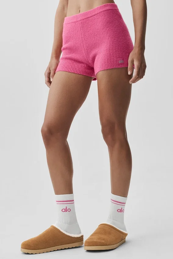 Pantaloncini Noble in misto lana e cashmere a coste - Rosa paradisiaco