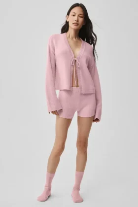 Pantaloncini Noble in misto lana e cashmere a coste - Rosa vintage