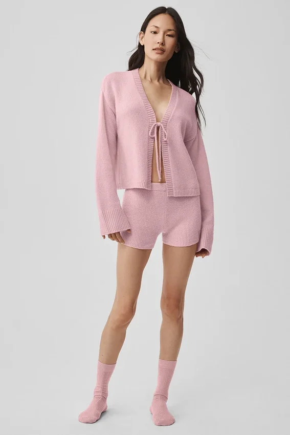 Pantaloncini Noble in misto lana e cashmere a coste - Rosa vintage