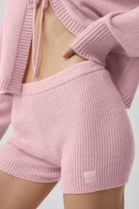 Pantaloncini Noble in misto lana e cashmere a coste – Rosa vintage
