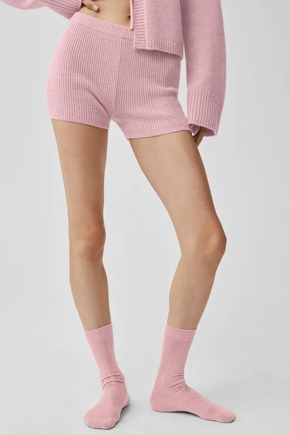 Pantaloncini Noble in misto lana e cashmere a coste - Rosa vintage