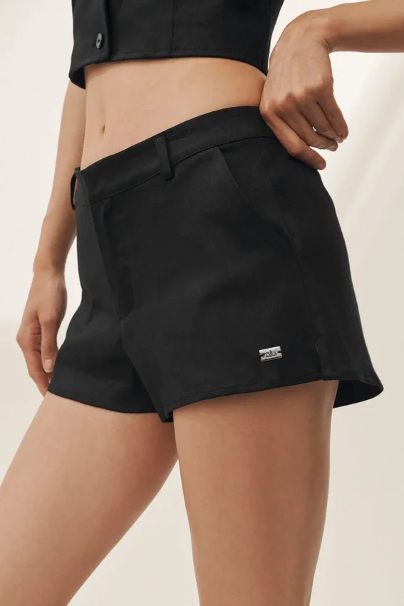 Pantaloncini Riviera a vita bassa in misto lino - Nero