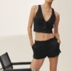 Pantaloncini Riviera a vita bassa in misto lino - Nero