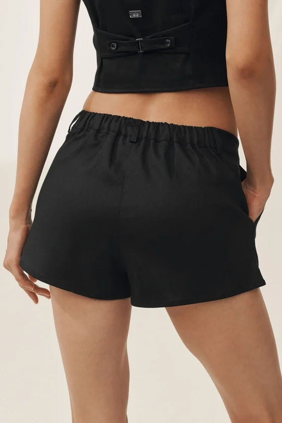 Pantaloncini Riviera a vita bassa in misto lino - Nero