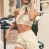 Pantaloncini Riviera Bloomer in misto lino - Beige sabbia