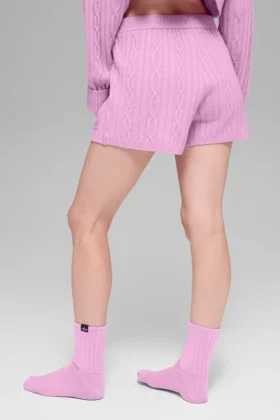 Pantaloncini Winter Bliss a maglia intrecciata – Rosa Cuore Caramella