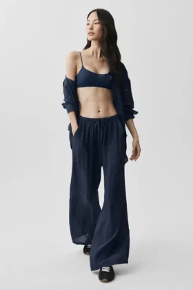Pantaloni a gamba dritta High-Waist semi-trasparenti Golden Hour - Blu navy