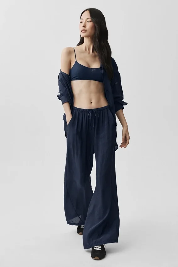 Pantaloni a gamba dritta High-Waist semi-trasparenti Golden Hour - Blu navy
