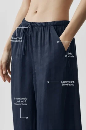 Pantaloni a gamba dritta High-Waist semi-trasparenti Golden Hour – Blu navy